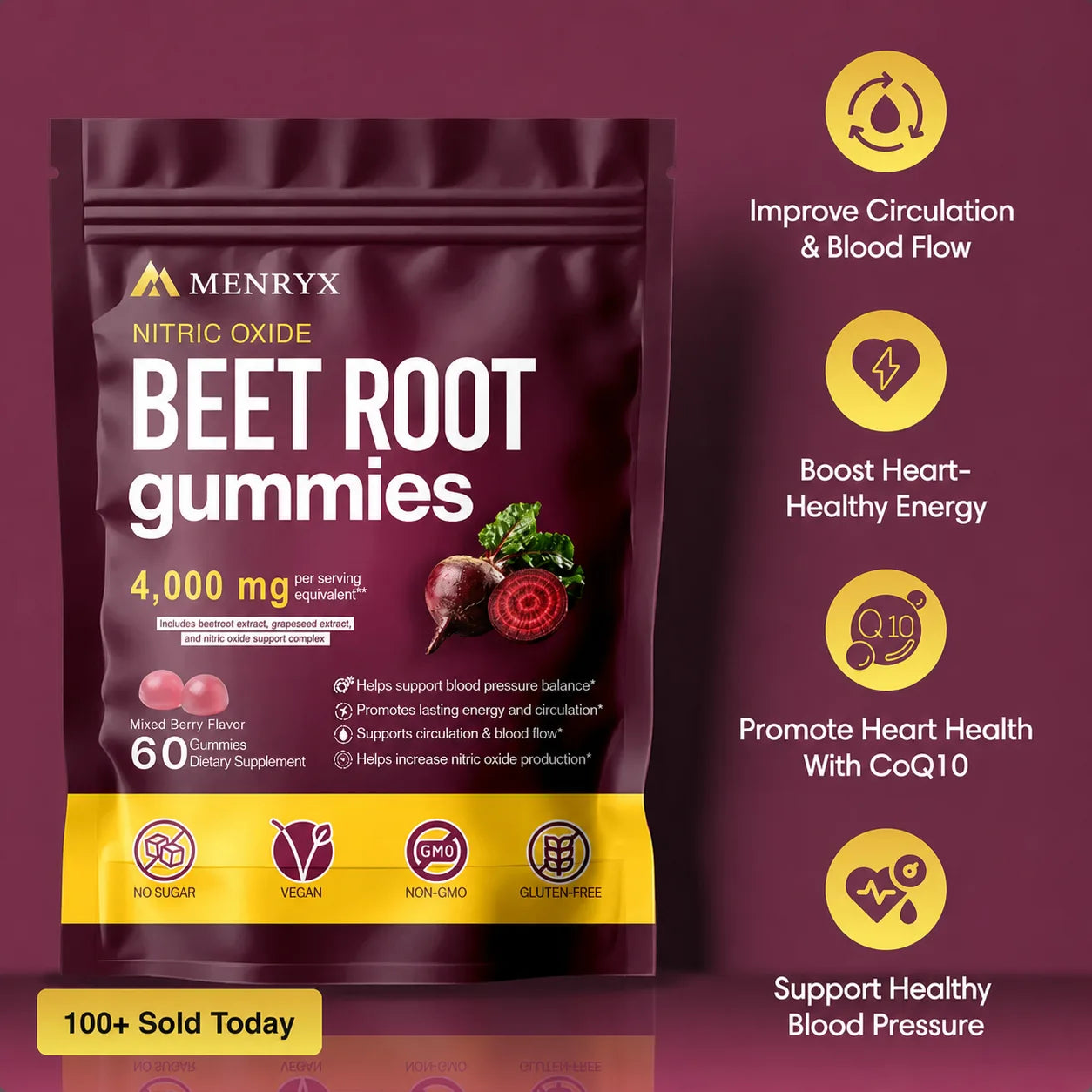 Menryx Organic Beetroot Gummies PDP gallery main product image